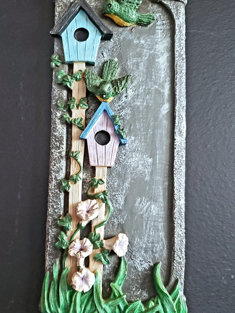 Vintage 1970's Decorative Birdhouse Wall Plaque in Blue, Pink and Green